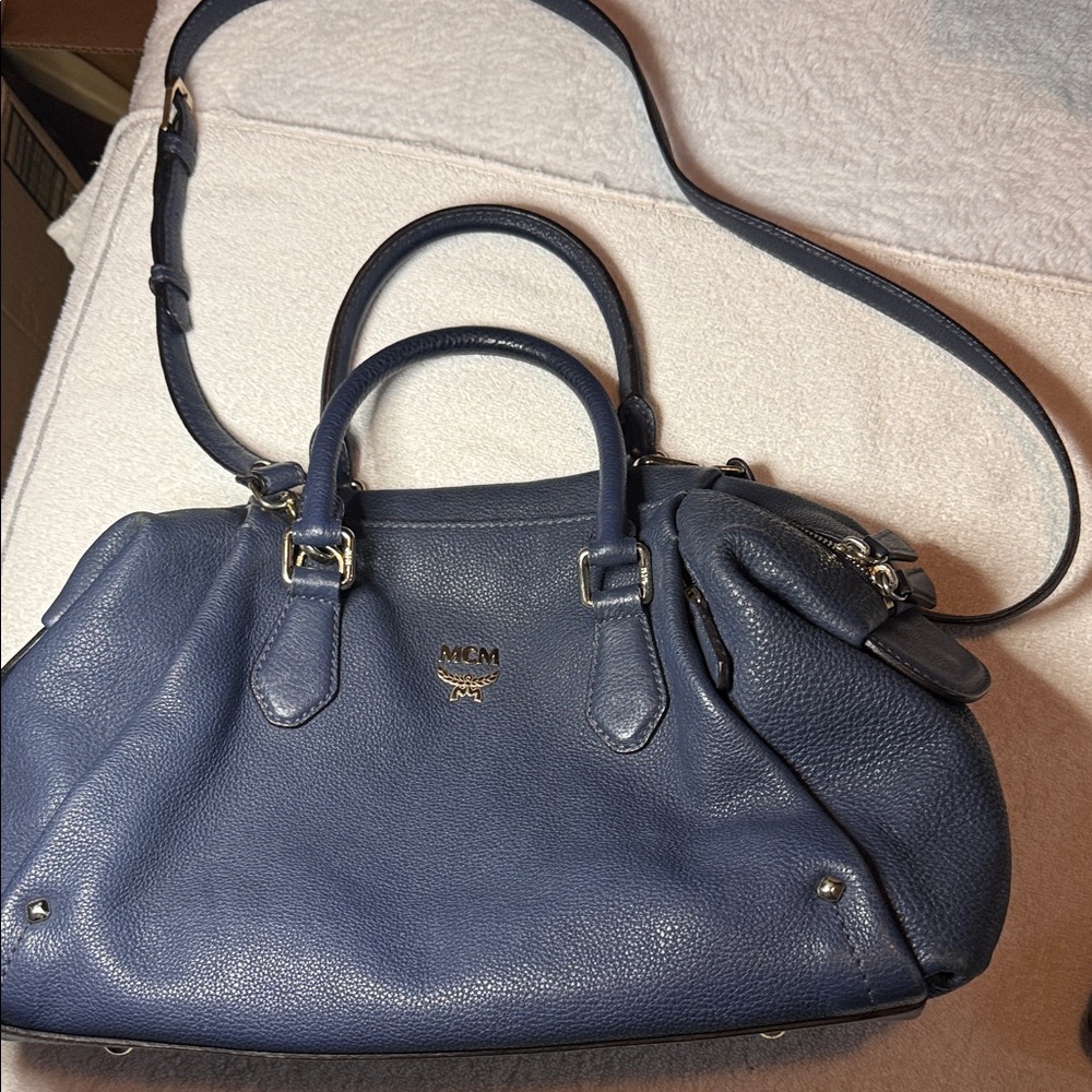 MCM Navy 2 Way Satchel Bag with strap